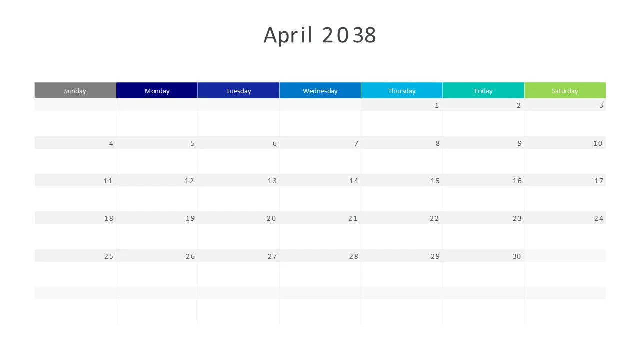 April 2038 calendar