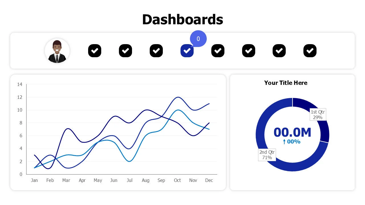 Curved line chart dashboard with icons