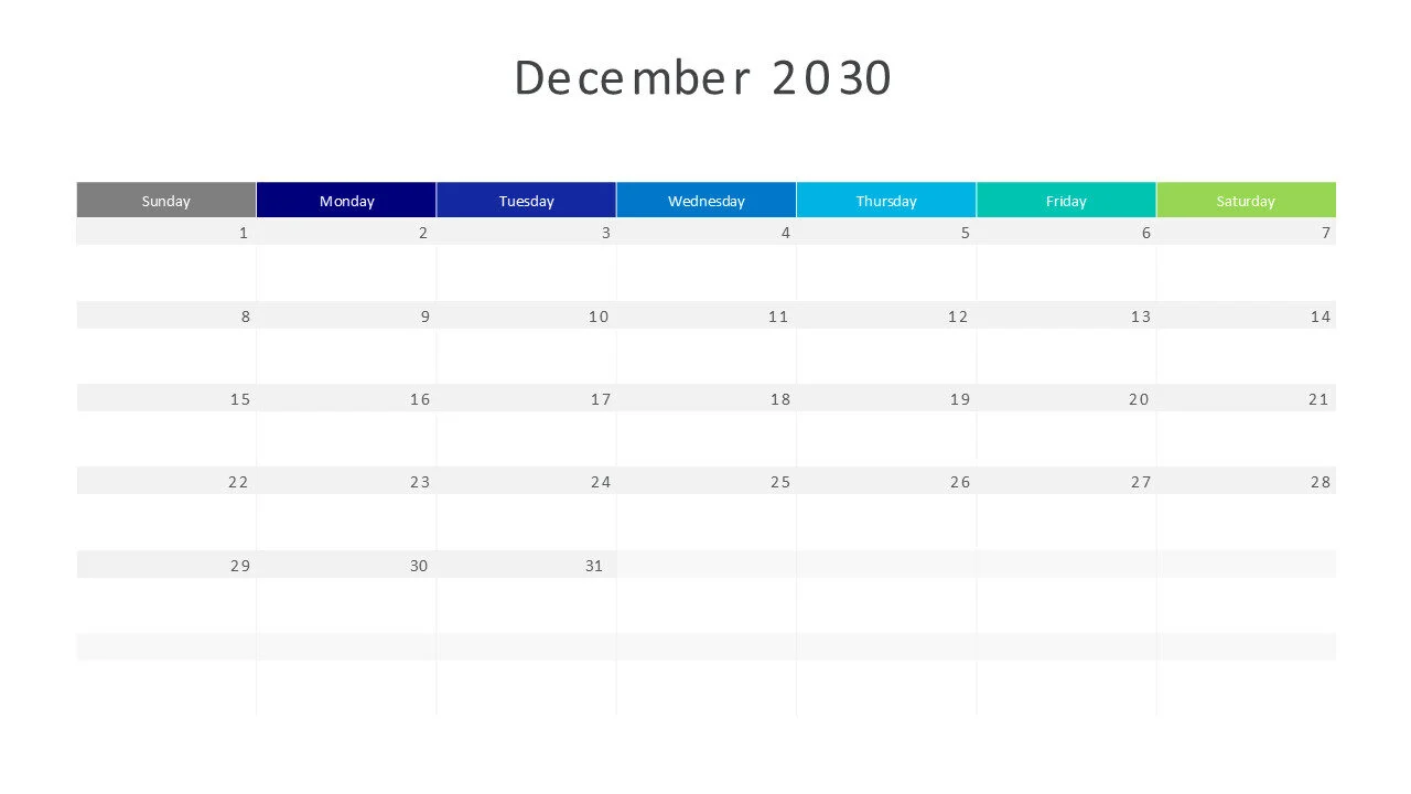 December 2030 calendar