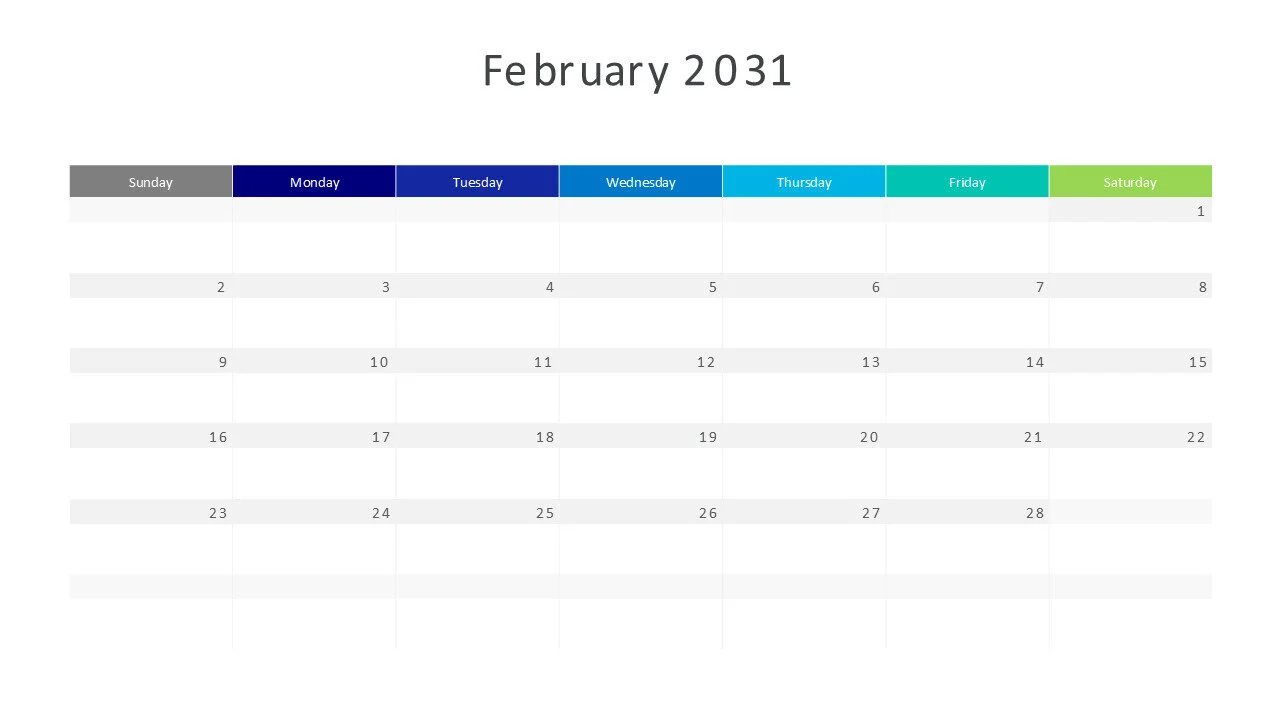 February 2031 calendar