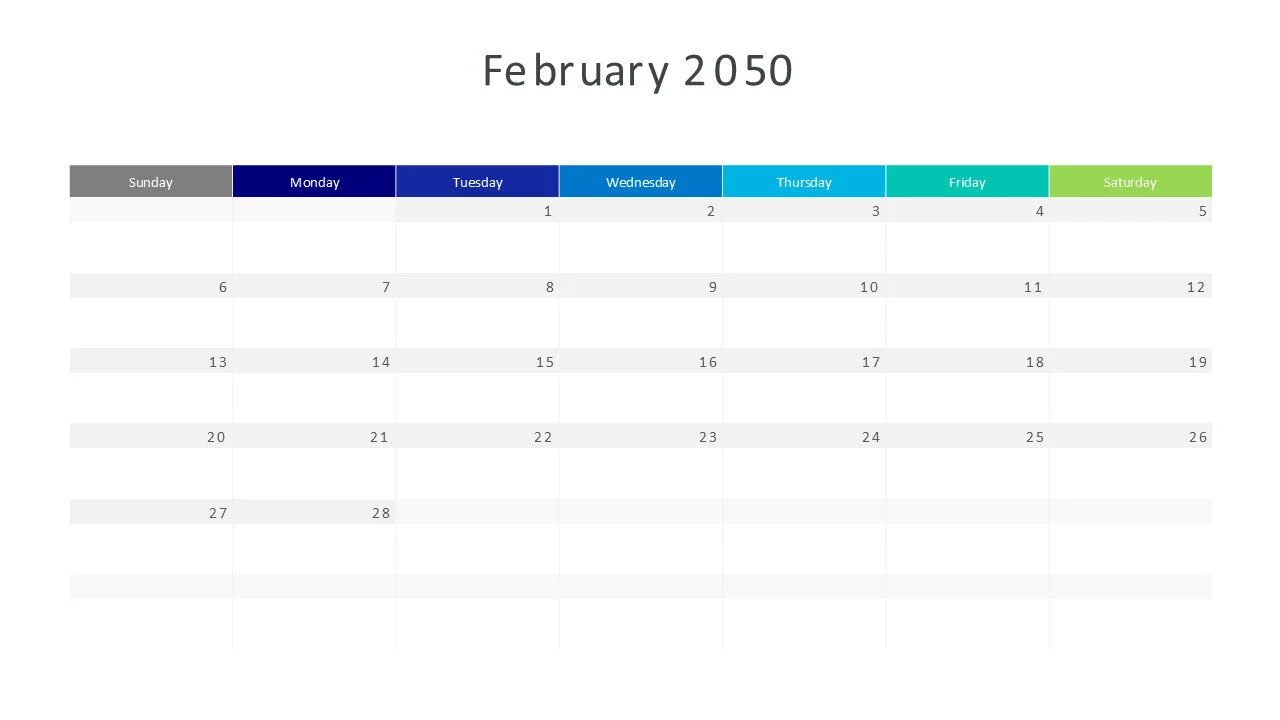 February 2050 calendar