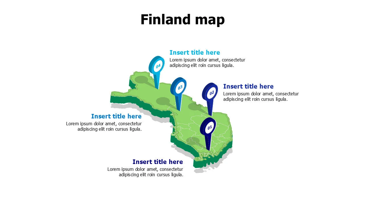 Finland 3D map with location pins