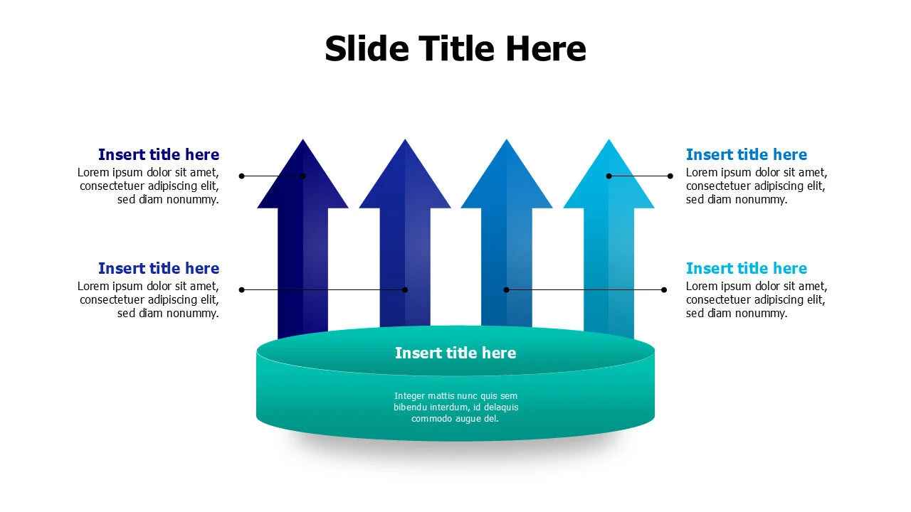 Four arrows above 3d shape