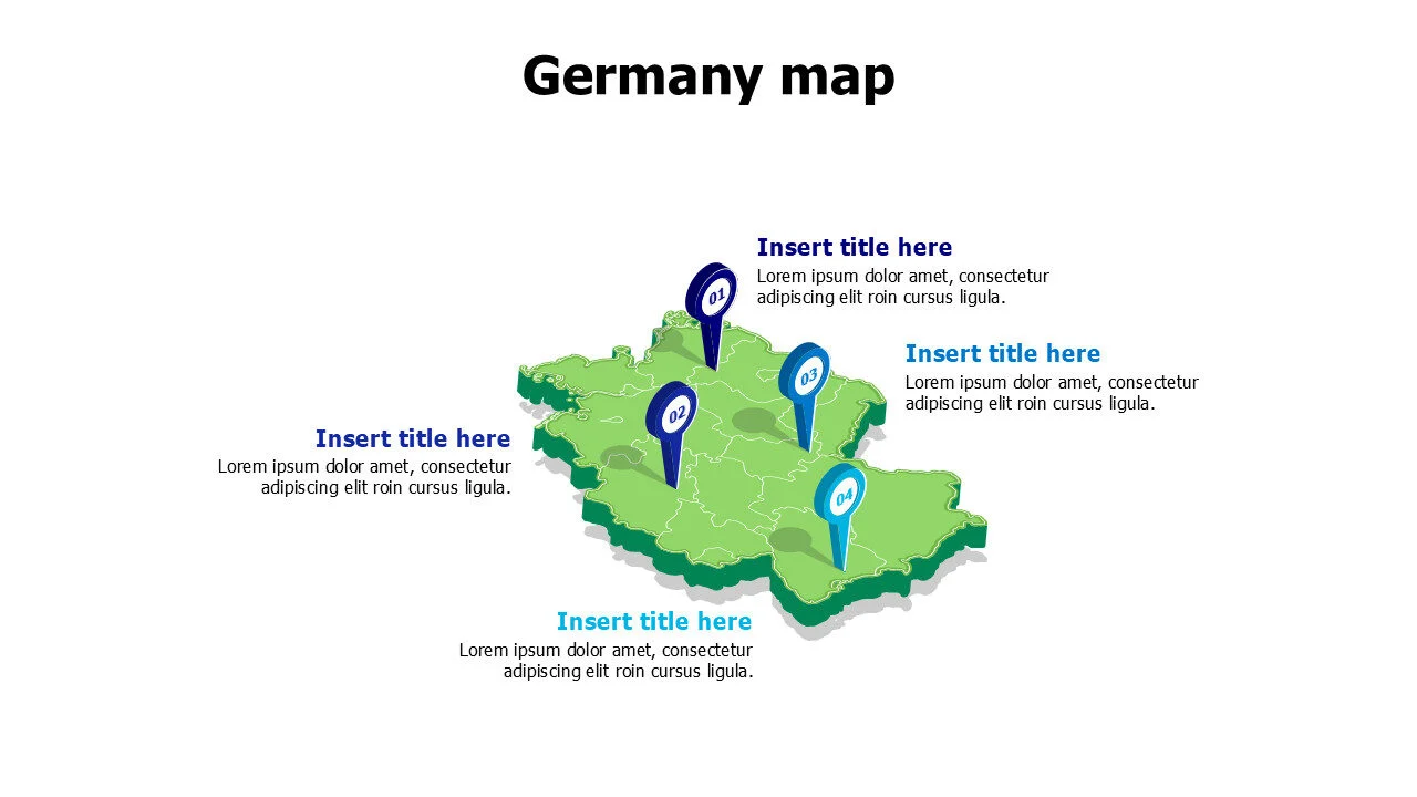Germany 3D map with location pins