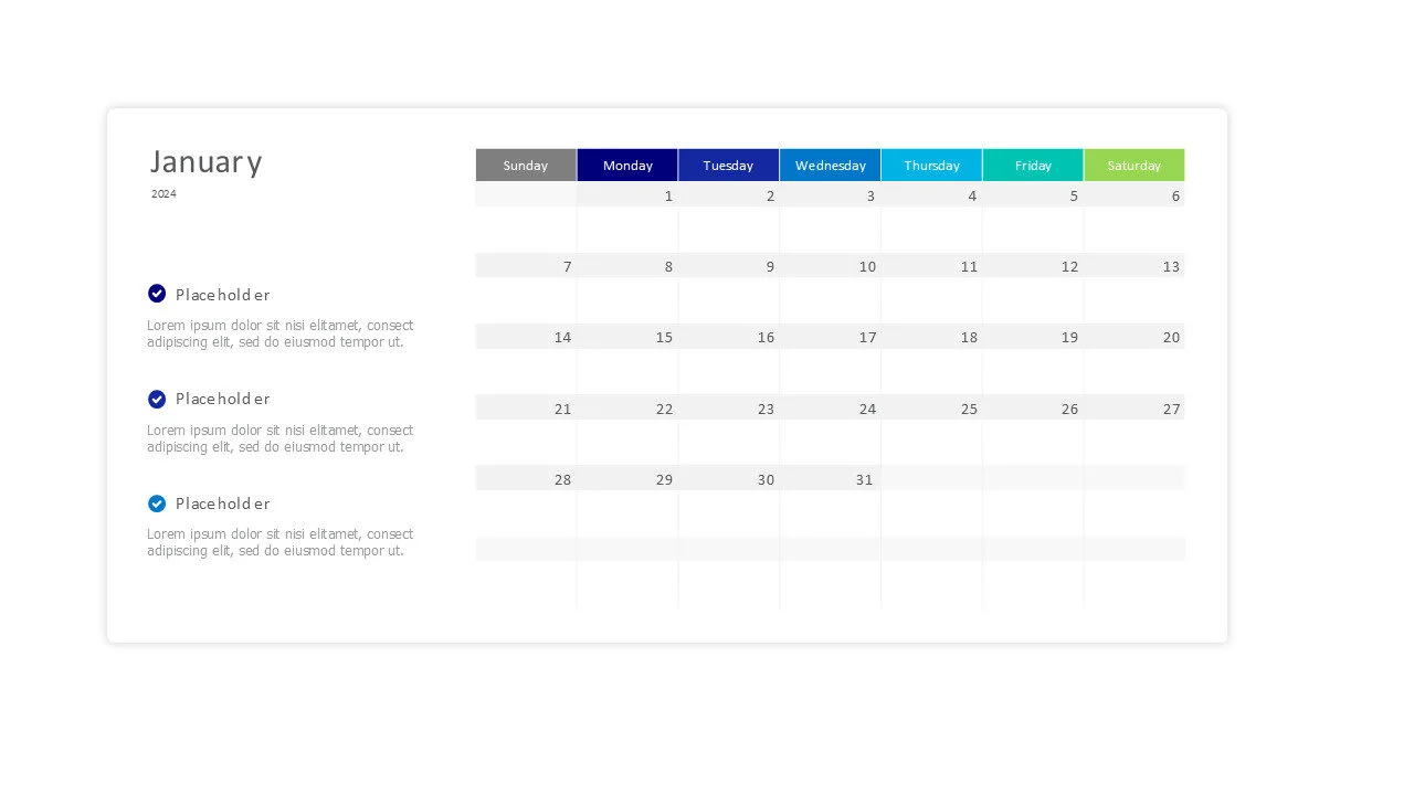 January 2024 calendar with checkmarks