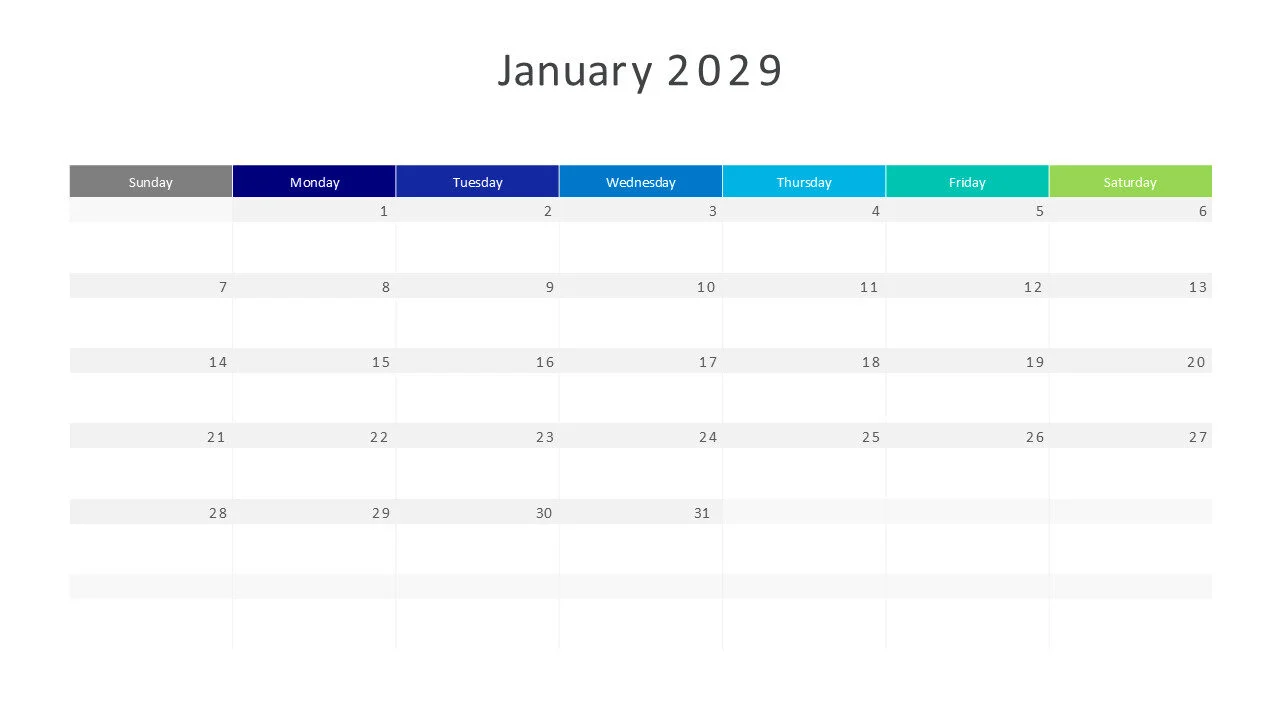 January 2029 calendar