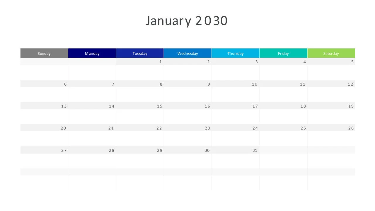 January 2030 calendar