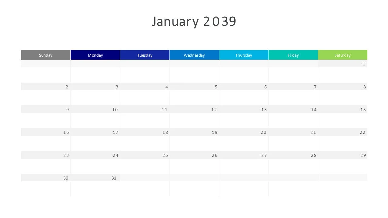 January 2039 calendar