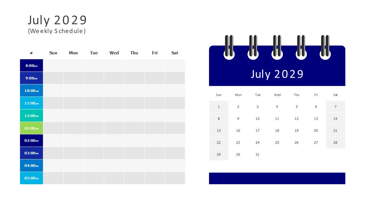 July 2029 weekly schedule
