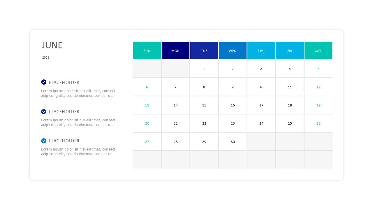 June 2021 with days and checkpoints