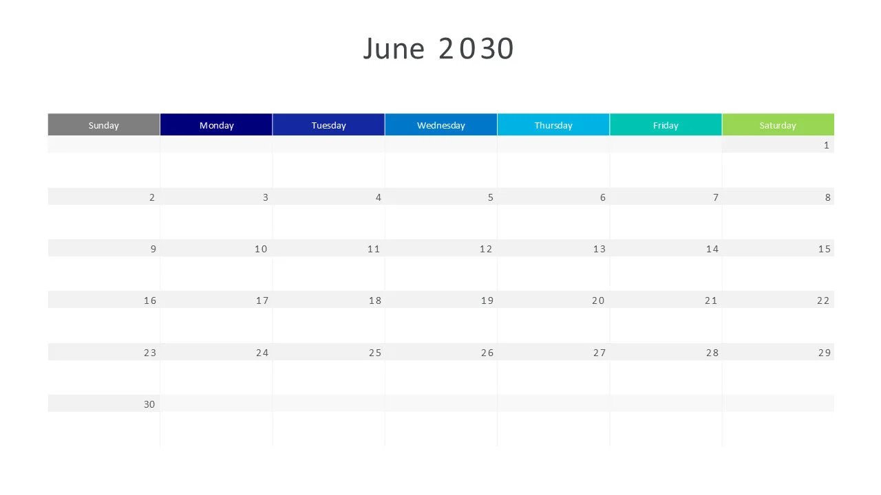 June 2030 calendar