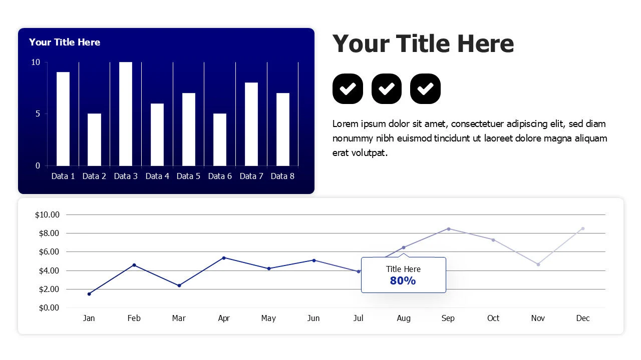 Line and column charts dashboard with icons