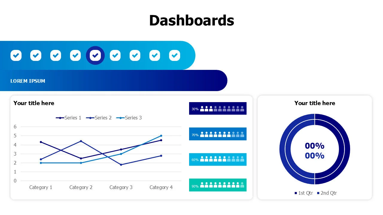 Line and doughnut charts dashboard with icons