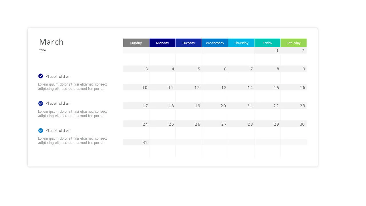March 2024 calendar with checkmarks