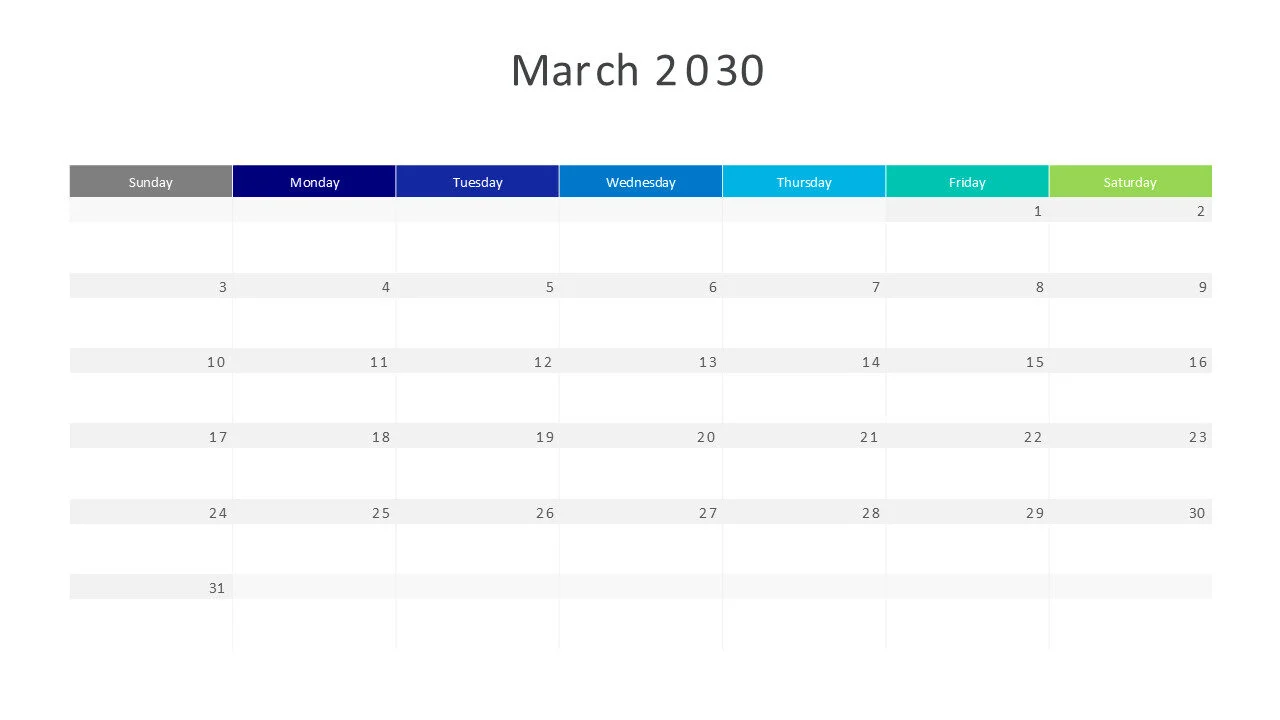 March 2030 calendar