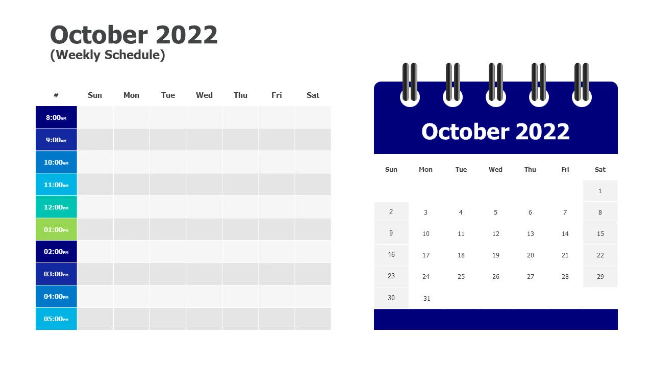 October 2022 weekly schedule