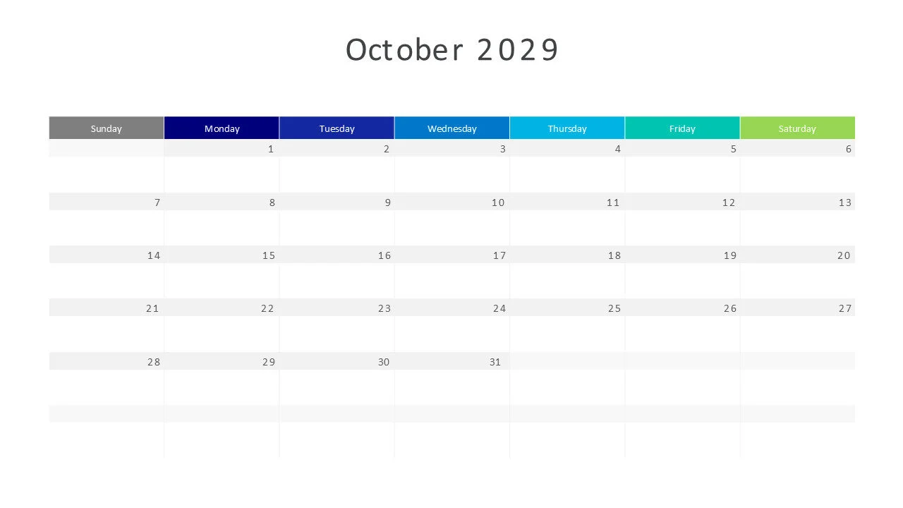 October 2029 calendar