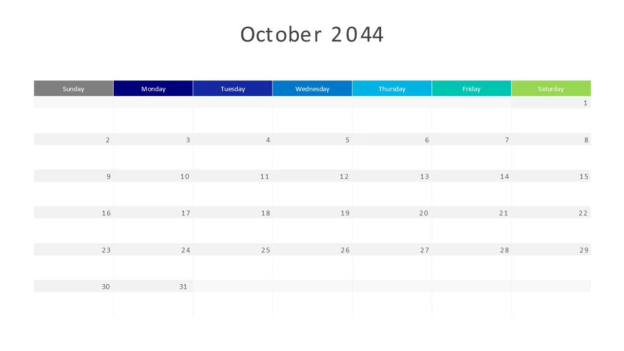 October 2044 calendar