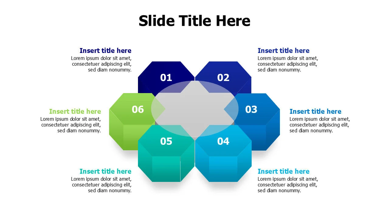 Six 3d hexagons around center