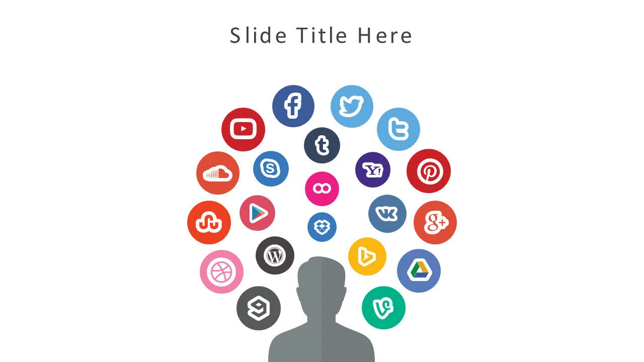 Social media icons around person