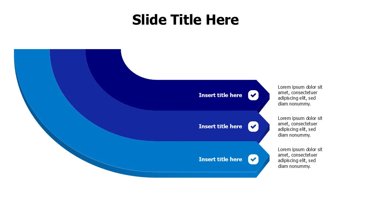 Three 3d arrows top to right template