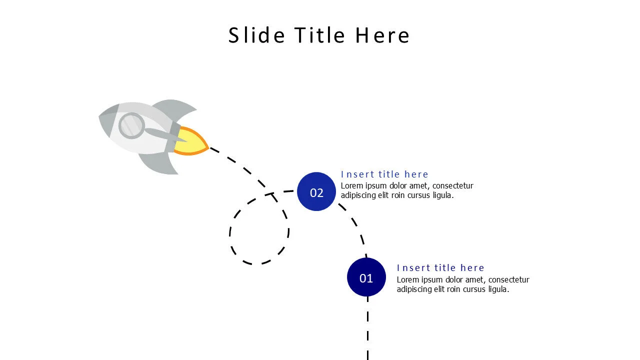 2 points launching rocket with dotted line infographic
