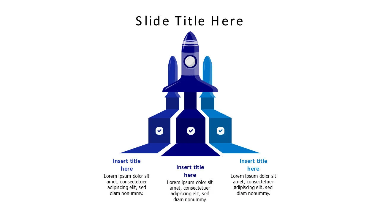 3 points colored rockets with stripes infographic