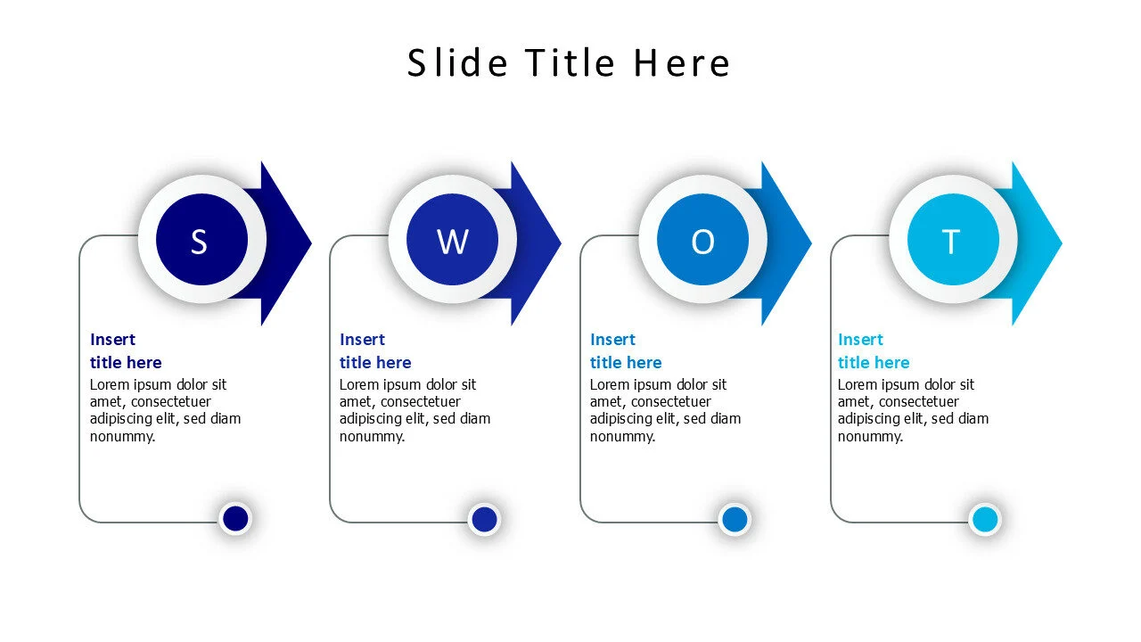 4 circles with arrows and frame swot infographic