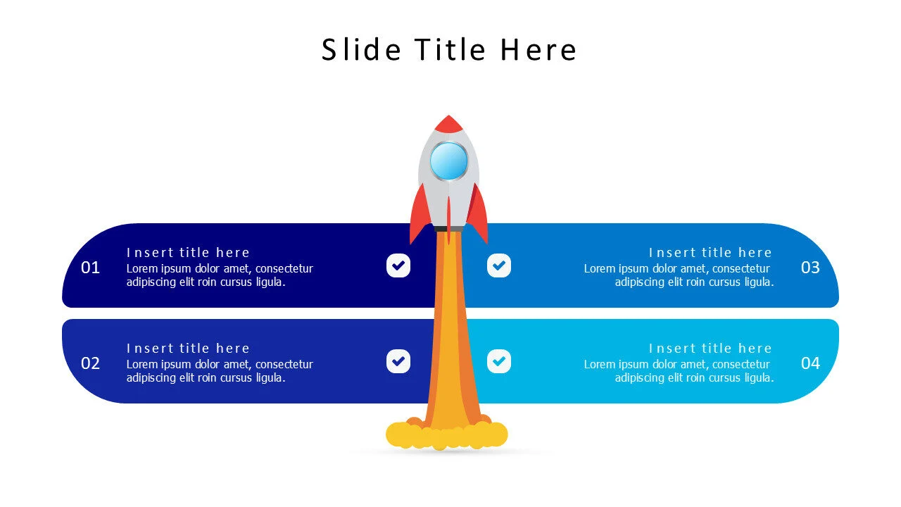 4 colored blocks wih a 3d launching rocket infographic