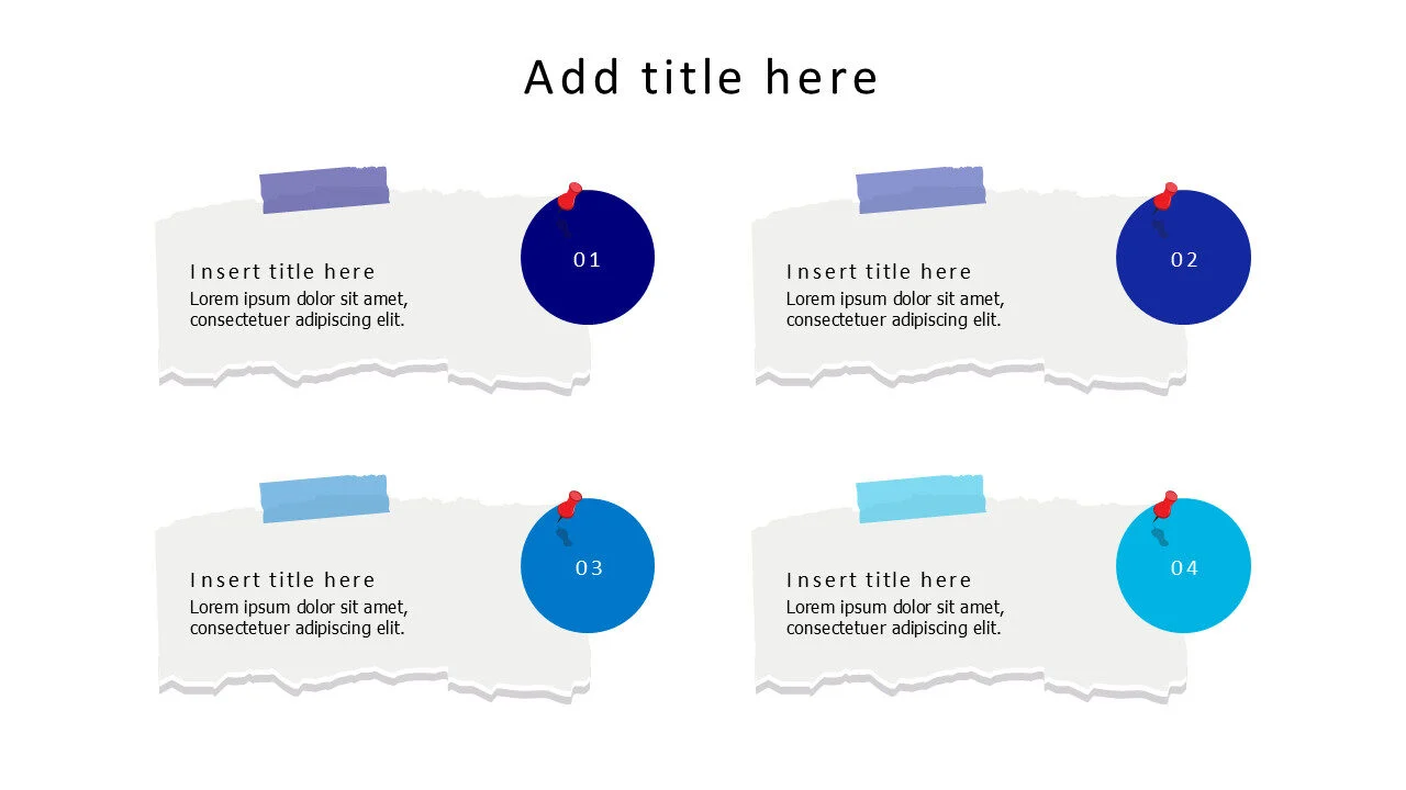 4 paper sticky notes with circles and pins