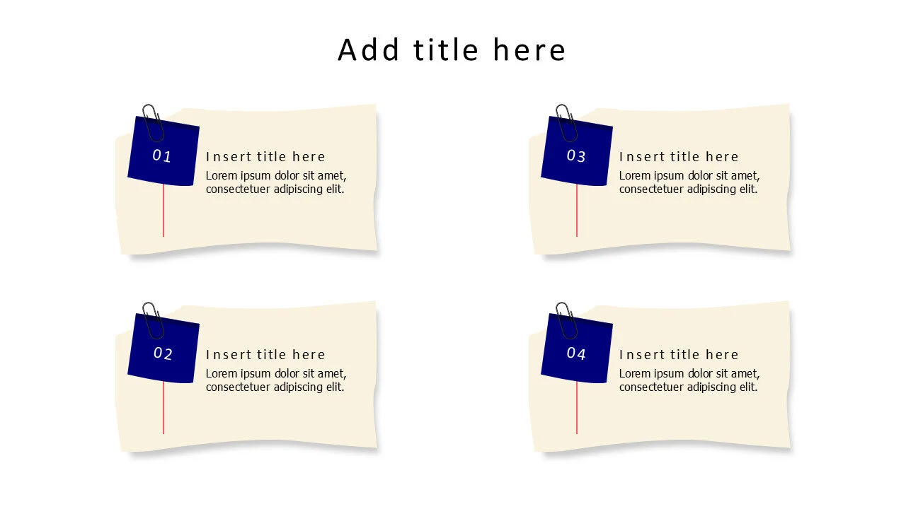 4 sticky notes with squares