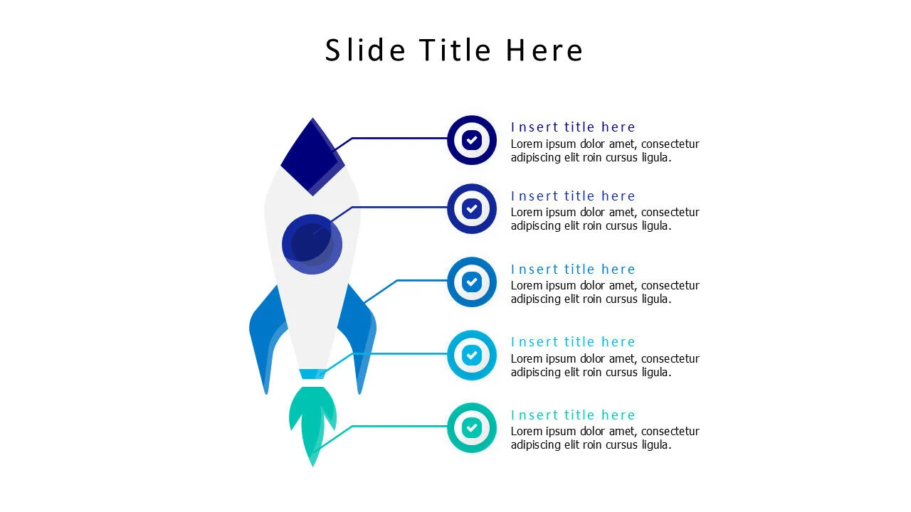 5 colored circles from a rocket infographic