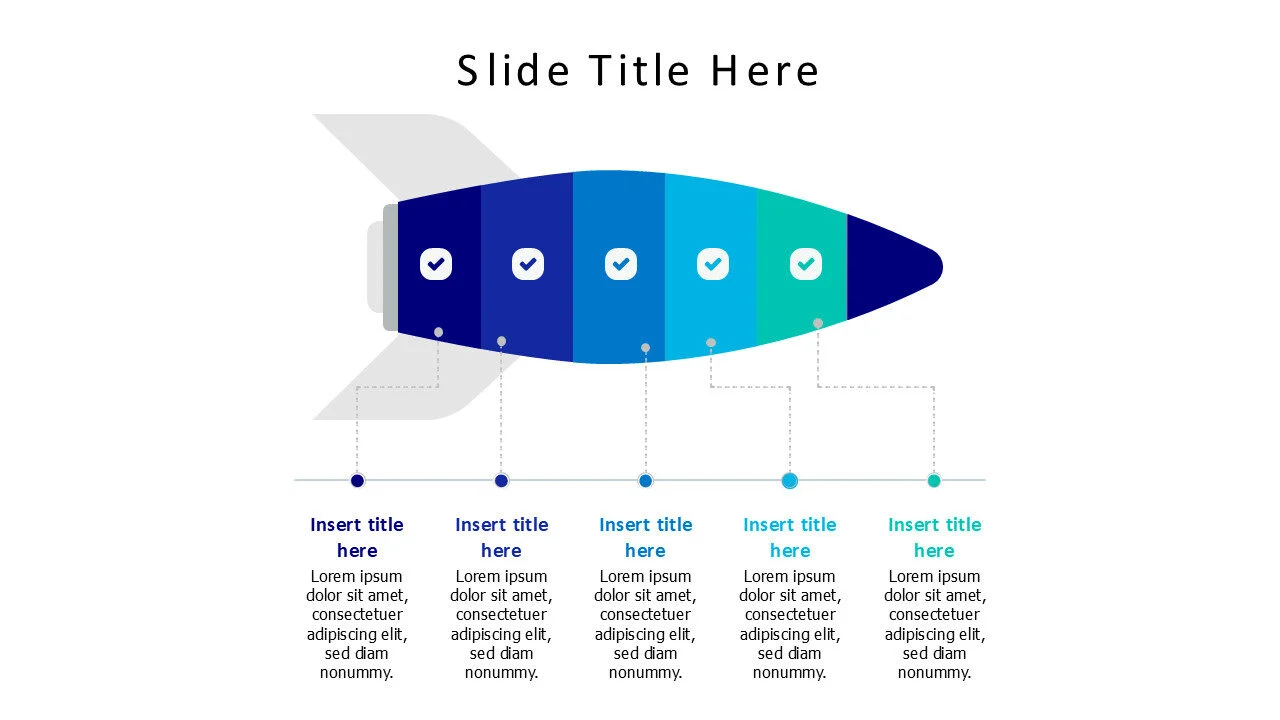 5 points colored flat divided rocket infographic with icons