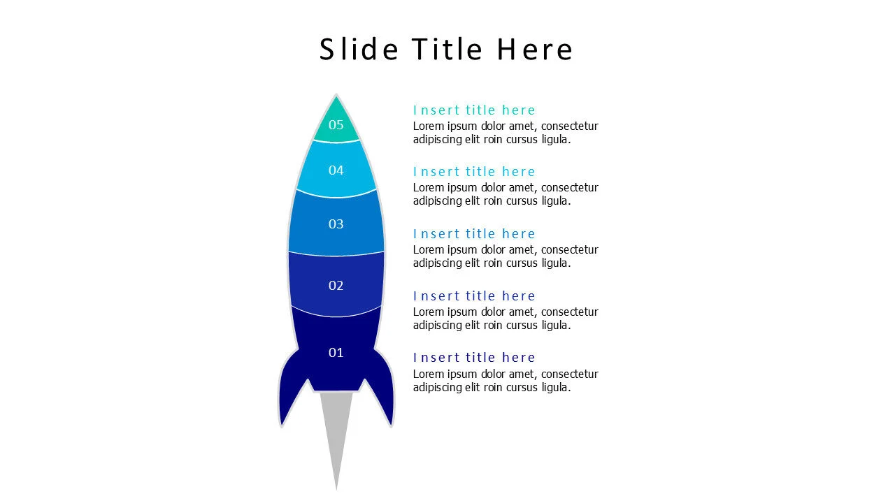 5 points divided flat rocket infographic with numbering