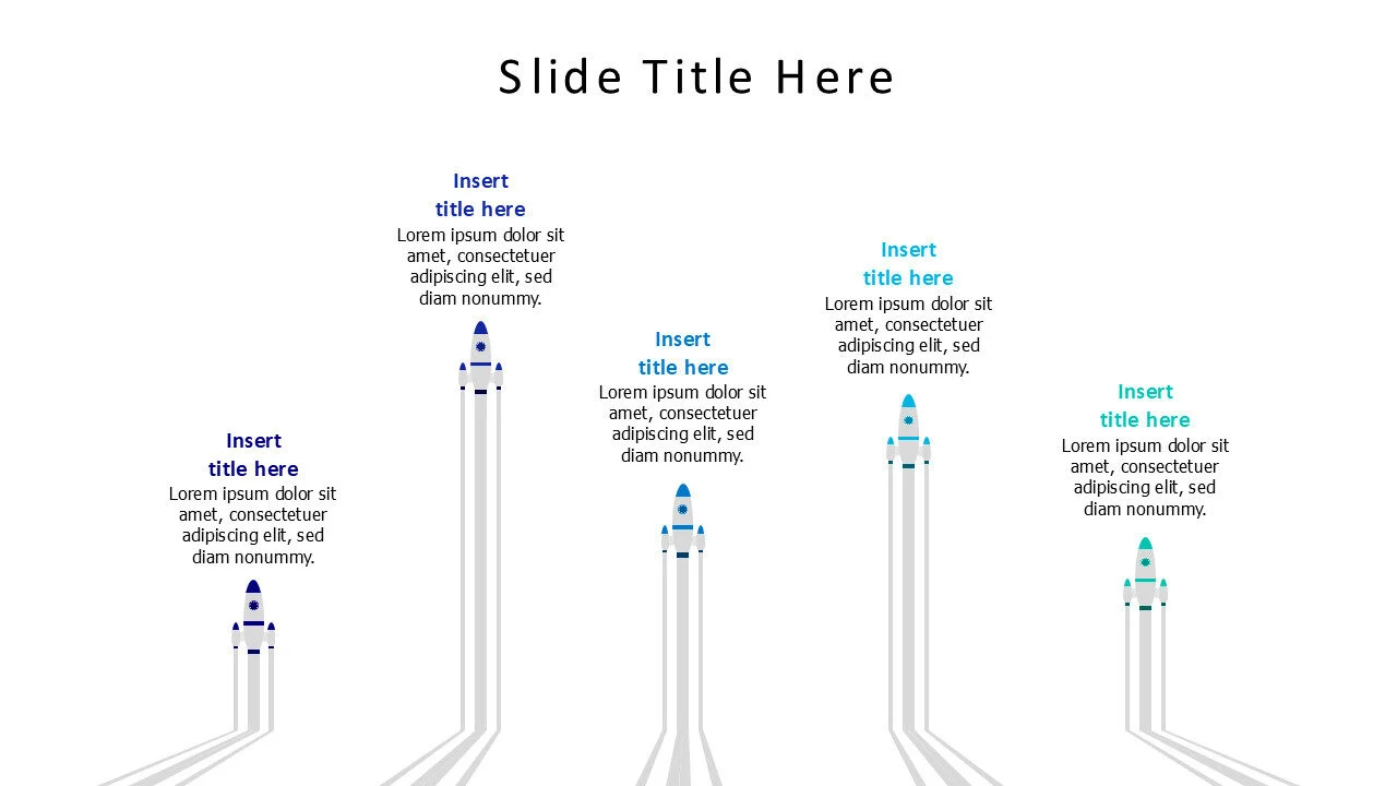 5 points flying rockets with lines infographic