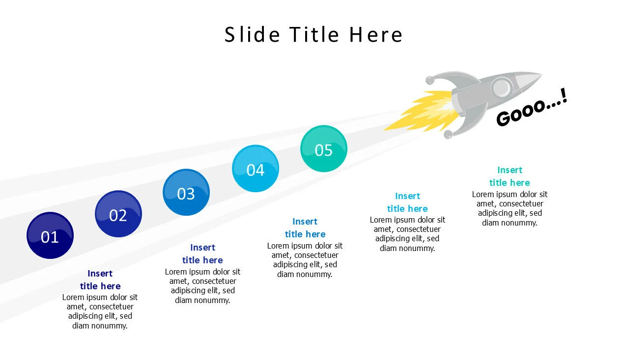5 points on a line with launching rocket infographic