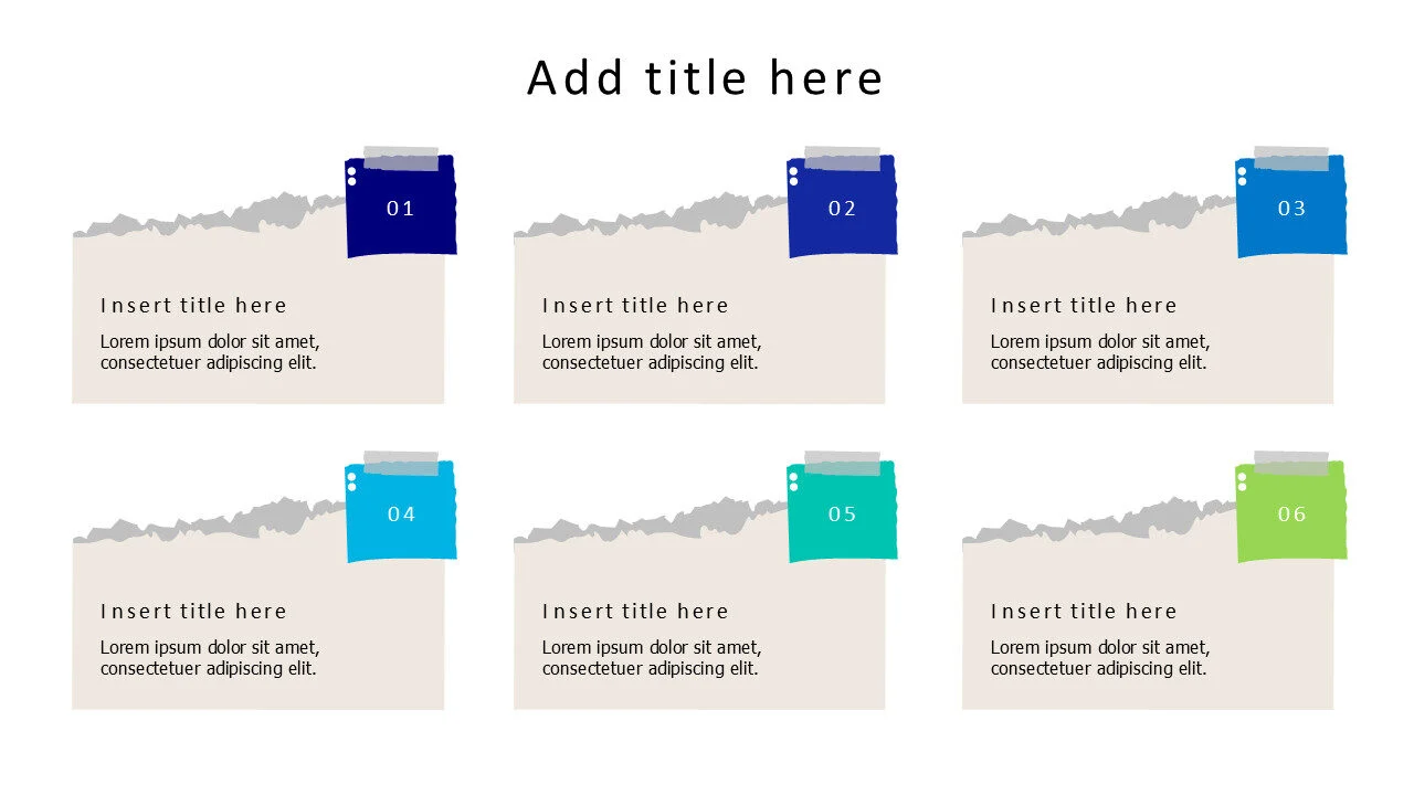 6 paper sticky notes with squares