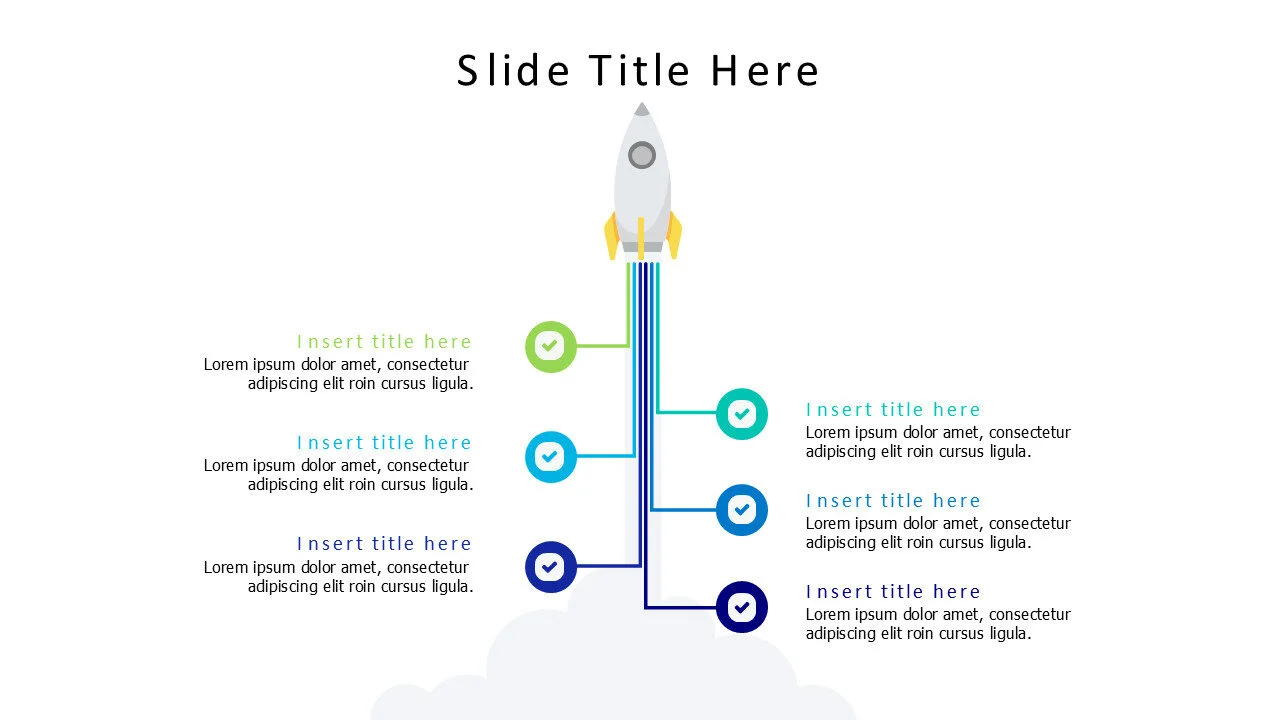 6 points colored lines and points with rocket infographic