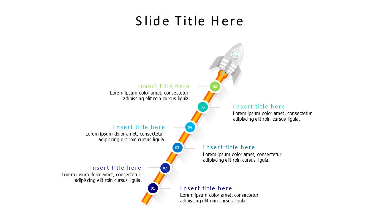 6 points flying white rocket infographic
